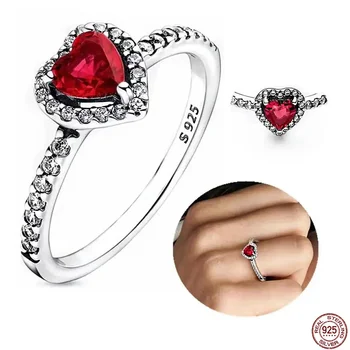 925 стерлинги сребърен пръстен червено сърце цветни кристал пръстен годни очарователни гривни жени DIY годежни подаръци изящни бижута