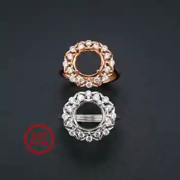 9MM кръгла рамка цвете розово злато покритие твърди 925 стерлингово сребро DIY Регулируеми настройки на пръстена на зъба Празен за скъпоценен камък 1210060