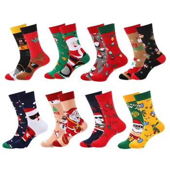 AB лице Коледни чорапи Цветни творчески забавни чорапи Деца Сладък чорап Коледен подарък Елк Снежен човек Дядо Коледа отпечатани чорапи за жени