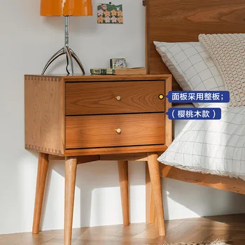 All масивно дървено нощно шкафче, японски минималистичен цвят на черешово дърво, скандинавско спално шкафче, едно парче дропшипинг