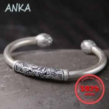 ANKA NEW S990 стерлинги сребро малка риба лотос женска гривна ретро етнически стил издълбани отворена гривна