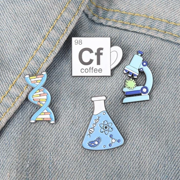 Beaker микроскоп генна верига емайл щифтове потребителски научни брошка ревера значка чанта карикатура бижута подарък за приятели