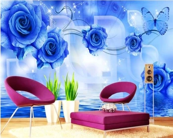 beibehang Вътрешен мечта личност триизмерен тапет синя роза отражение 3D TV фон стена тапет за стени 3d