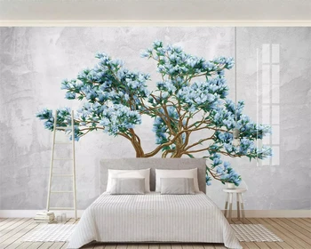 beibehang Персонализирана 2019 нови тапети домашен декор свеж син стерео класически релефни цветя прост фон тапет behang
