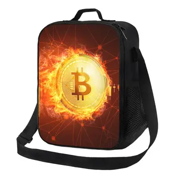 Bitcoin монета изолирана чанта за обяд за жени Btc крипто валута охладител термичен обяд бокс офис пикник пътуване