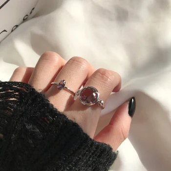 Bling розов кристален нокът кръг деликатен пръст сребърен цвят регулируеми пръстени за жени елегантни антични бижута подаръци