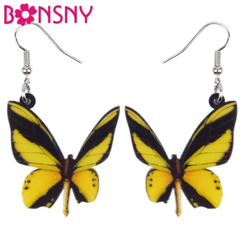 Bonsny акрилна уникална Ornithoptera Goliath пеперуда обеци Big Dangle Drop мода новост бижута за жени момиче дами подарък