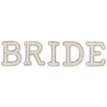 BRIDE 3D ръчно изработени перлени писма кръпки желязо върху кристал кръпка за декорация на сватбена рокля L0219
