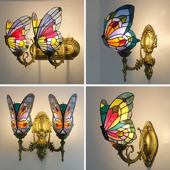 Butterfly стена лампа вътрешен Asile стълбище стена монтирани Sconce тела спалня нощно шкафче декорация осветление стъкло сянка
