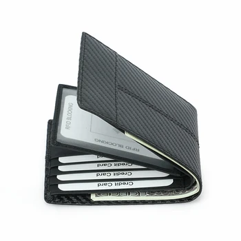 Carbon Fiber Short Wallet RFID Блокиране на притежателя на кредитна карта Чанта за портфейл Pu кожа Мъже Картодържател случай Кредитна карта чанта черен