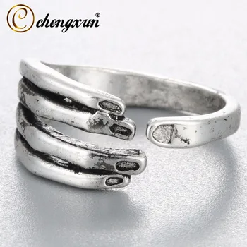CHENGXUN Punk 3D ръка пръст форма пръстени жени пръстен регулируеми отворени пръстени пръст антични мъже Viking стил 