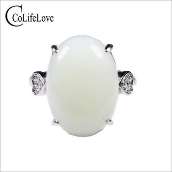 CoLife бижута 925 сребърен нефрит пръстен за офис жена 13 мм * 18 мм естествен бял нефрит сребърен пръстен стерлинги сребро нефрит бижута