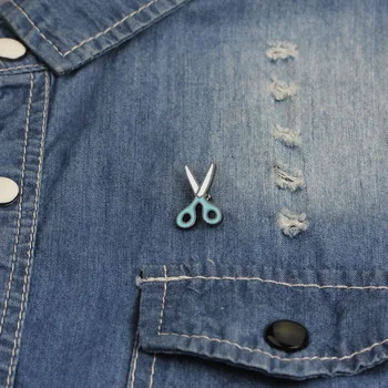 Creative Blue ножици емайл ПИН брошки чанта дрехи ревера ПИН значка за деца подаръци бижута