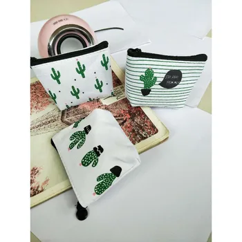 Creative Canvas чантата личност малък свеж платно чантата сладък цип кактус корейски версия платно ключ чанта