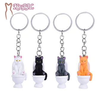 Creative Cartoon Тоалетна Cat Keychain Прекрасен Funny Animal Kitten Car Key Rings Bag Pendant Gift For Women Girls Pet Lovers Decor