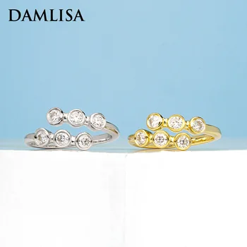 DAMLISA Moissanite отворени пръстени за жени мъже твърди 925 стерлинги сребро кръг нарязани панел комплект за сватбена група пръстен фини бижута