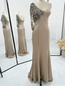 Deep Khaki цвят тръба отгоре -рамо дълъг ръкав дълъг ръкав дълъг ръкав тънък русалка вечерна рокля пола M1650