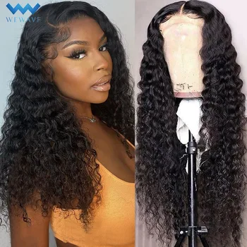 Deep Wave Lace Closure Wig 4x4 HD Deep Wave Human Hair Wig with Baby Hair Pre Plucked Glueless Brazilian Hair Wig for Women