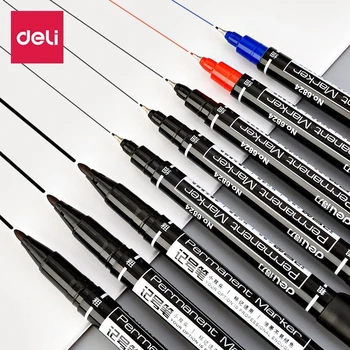Deli 3/9/12pcs Twin Tip Постоянен маркер Pen Set Fine Point водоустойчиво мастило Thin Nib Crude Nib Black Ink 0.5mm-2mm Fine Color