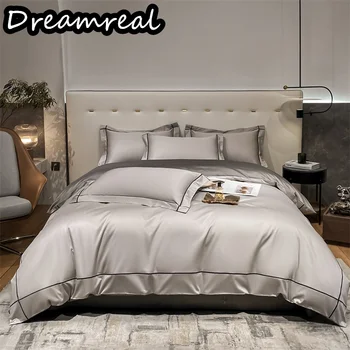 Dreamreal бродирани египетски памук легла комплект 800TC юрган покритие мека пухени покритие луксозни плоски/монтирани легло лист калъфки калъфки