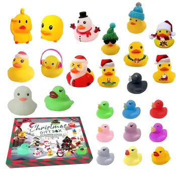 Duck Advent календар 24 дни гумени патици с 5 светещи патица подарък кутия обратно броене изненада подарък кутия каучук пате баня играчка