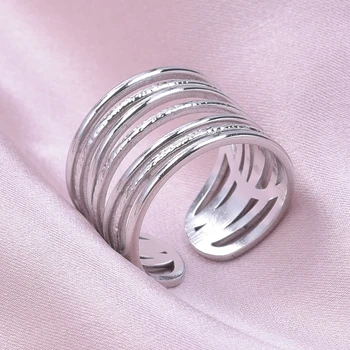DY7 1/3Pcs неръждаема стомана прост многослоен голям широк отворен пръст пръстени за жени момичета големи минималистични мъже кольца бижута насипни