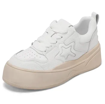 ENMAYER Размер 35-40 Нови обувки от естествена кожа Дамски маратонки Платформа маратонки Дамски малки бели обувки Мода Ежедневни обувки