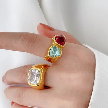 Fashion 316L неръждаема стомана циркон пръстени за жена златен цвят прост стил пръстен фестивал парти модни бижута подаръци 2023