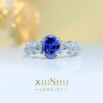 Fashion 925 Danrong Танзанийски син пръстен внесени високо въглеродни диамант изящни и висок клас