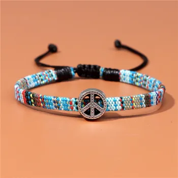 Fashion Blue Bohemia Weave Rope Friendship Braided Bracelet Peace Beacon Charm Bracelets for Women Men Beach Bracelet Anklet