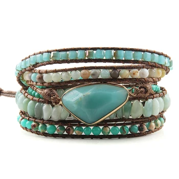 Fashion Bohemian Jewelry Triangle Natural Stones Charm Designer 5 Strands Mix Handmade Wrap Bracelets Festival Gift