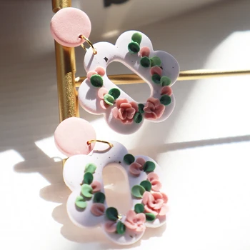 Fashion Handemad полимерна глина обица цвете виси обеци за жени момичета модерен кухи цветя висулка обица бижута подарък