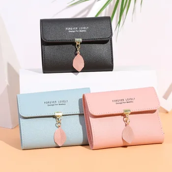 Fashion Selling New Short PU Small Purse Leather Purse Female Hand Purse Portable Compact Solid Color
