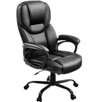 Faux кожа въртящ се офис стол с ергономичен висок гръб за домашен офис, черен