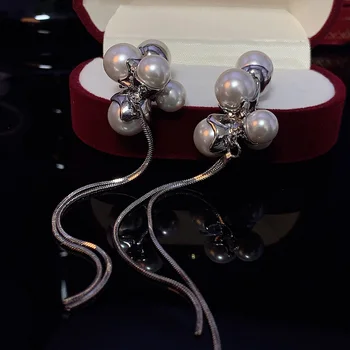 Freetry елегантни перлени мъниста дълги пискюл обеци за жени мода злато сребърен цвят геометрични метални капка обеци бижута подаръци