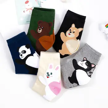 Funny 1 чифт панда мечка куче абсорбира пот момиче подарък средата тръба жени памучни чорапи карикатура животински чорапи екипажа чорапи