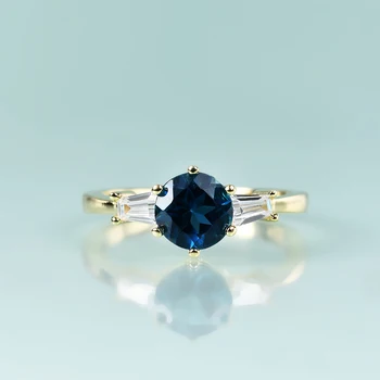 GEM'S BEAUTY 14K злато напълнено сребро 3-камък годежен пръстен естествен Лондон синьо топаз пръстени за жени сватбени бижута