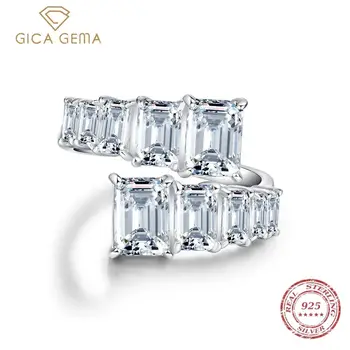 GICA GEMA 100% 925 стерлинги сребро изумрудено нарязани високо въглеродни диамант скъпоценен камък пръстен сватба годежни фини бижута подарък на едро
