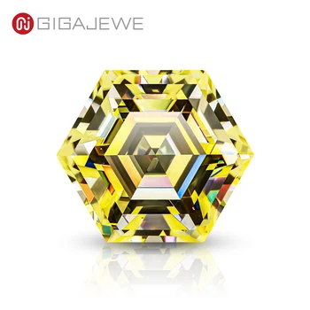 GIGAJEWE Moissanite ръчно рязане шестоъгълник нарязани ярък жълт цвят VVS1 скъпоценни камъни хлабав диамант тест премина скъпоценен камък за бижута