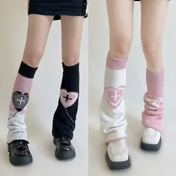 Girls Черно бяло любов кръст крак топло чорапи трикотажни крак покритие двустранно износване