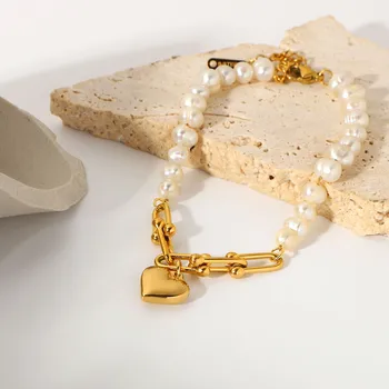 Grier сърце висулка от неръждаема стомана перла гривна за жени ежедневни подаръци