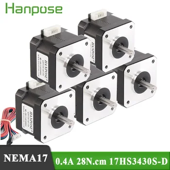 hanpose 5pcs 17HS3430S-D Nema17 стъпков мотор 0.4A 28N.cm 4 води 2 фаза за CNC 3D принтер 42 въртящ момент стъпков мотор nema17