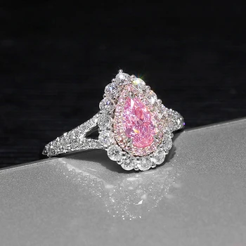 Huitan круша розов кубичен цирконий сребърен цвят пръстен за жени Нова годежна сватбена лента Женски аксесоари Модерен подарък за бижута