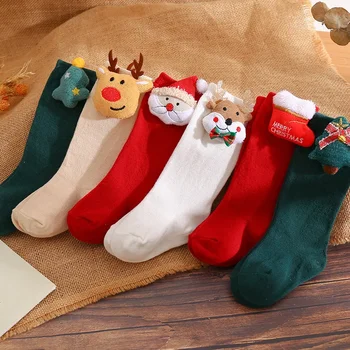 Instagram Испански детски лък Midtube чорапи Коледа голям лък бебешки чорапи обикновени чорапи Нова година