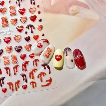 Jelly Serie Cream Chocolate Bear Love Heart Peach Nail Art Decal Adhesive Stickers Висококачествена декорация за маникюр MS-341