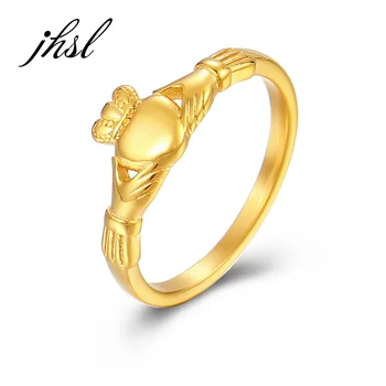 JHSL Унисекс неръждаема стомана мъже жени изявление пръстени уникален сърце Deisgn сребро злато цвят САЩ размер 5 6 7 8 9