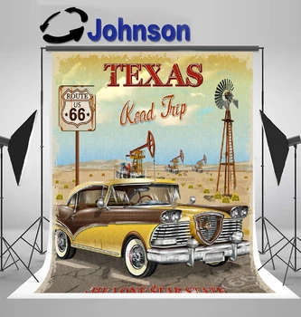 JOHNSON Texas Реколта кола Route 66 Road Travel нефтени находища фонове Високо качество Компютърен печат парти снимка фон