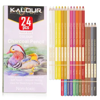 KALOUR 24pcs цветен молив, премиум професионални цветни моливи с въглен Идеални скициращи живопис Нетоксични консумативи за изкуство
