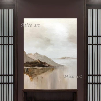 Lake Natural Scenery Art Painting Pure Handmade Mountain Abstract Canvas Wall Picture Frameless Artwork China Import Item Decor
