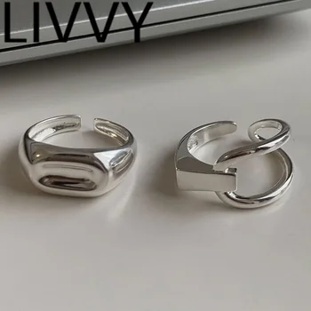 LIVVY Сребърен цвят Корейски модерен асиметрия Регулируеми пръстени за жени прости геометрични личностни бижута подаръци